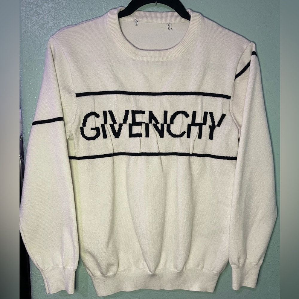 Givenchy Cream Crewneck Sweater with Black Logo